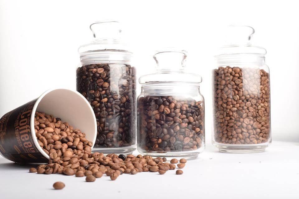 Coffee beans in jars
